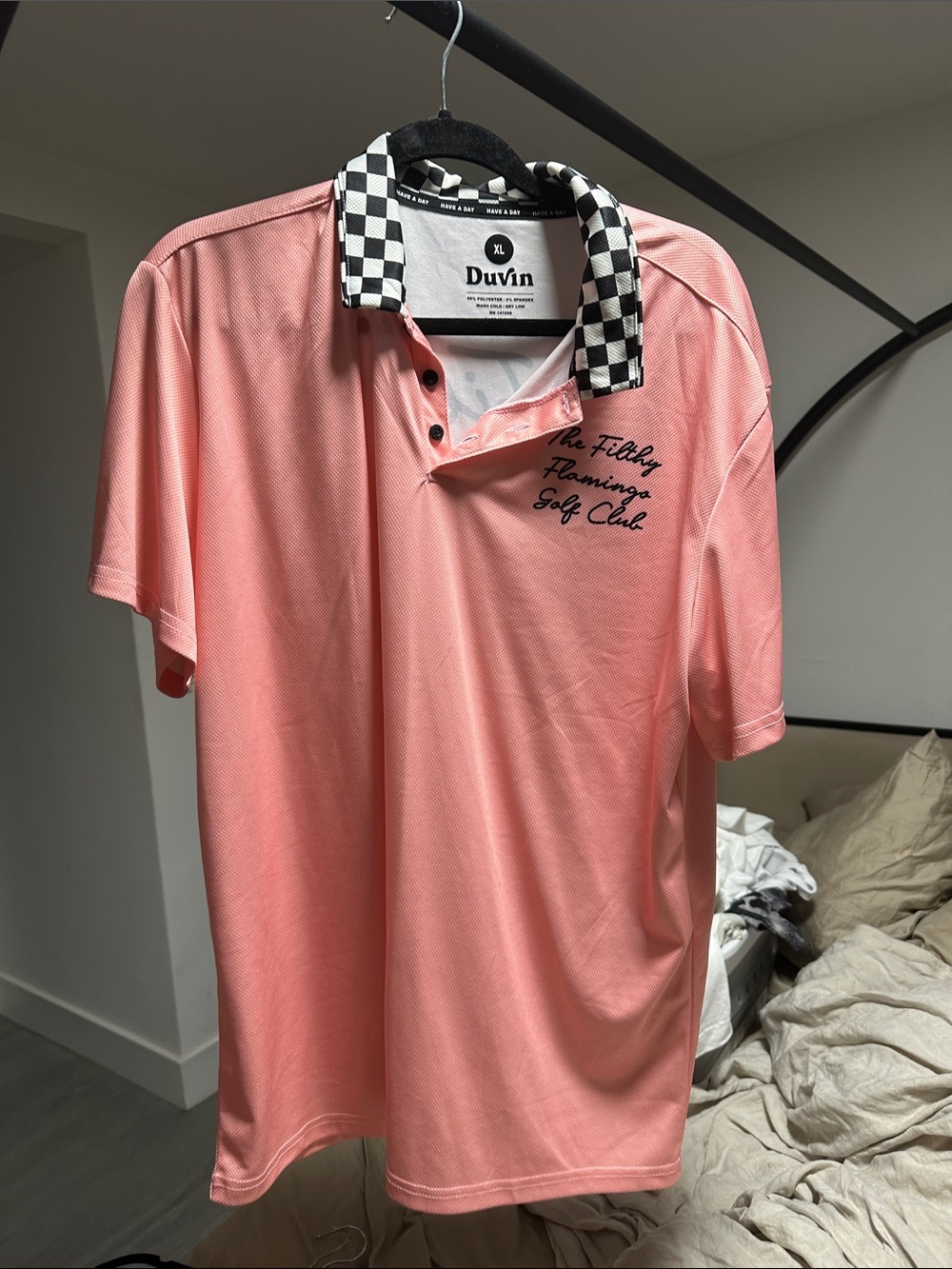 Duvin Pink Polo with Checkerboard Collar